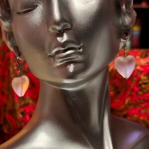 Handmade White Frosted Heart-Shaped Earrings stainless steel earwires 1.5 inches